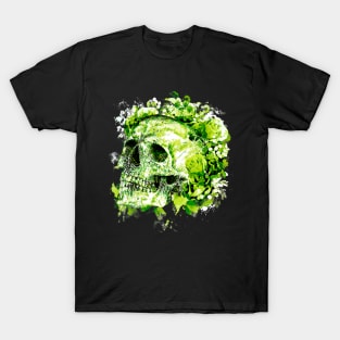 Floral skull, green and roses, skull flowers colorfull T-Shirt